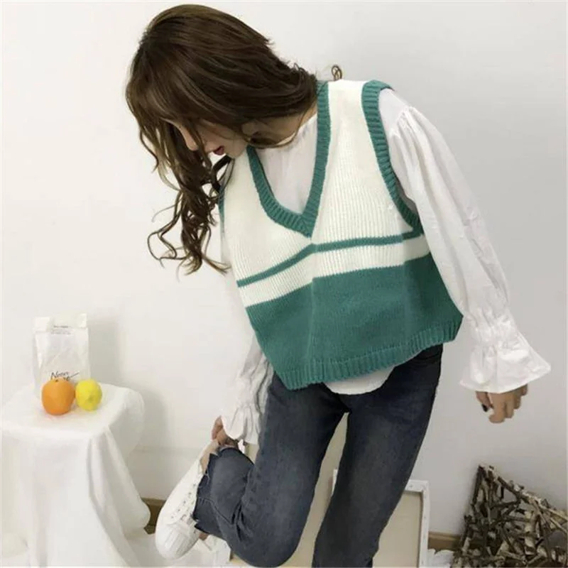 Women Sweater Vest Knitted Vest Women's Korean Style Sweet Fashion
