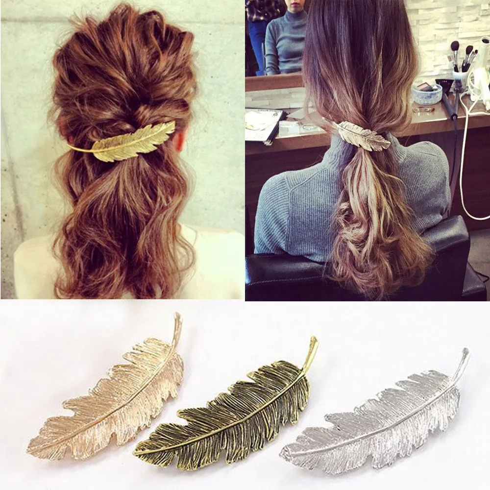 Винтажная заколка для волос с металлическими листьями и перьями, заколка для волос принцессы, аксессуары для волос, заколки для женщин