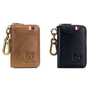 

ASDS-Bullcaptain Leather Men & Women Key Wallet Blocking Business Key Case Card Holder Coin Purse Key Case, Brown & Black