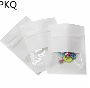

100pcs Small Kraft Paper Zip Lock Bag with PVC Window Tear Notch Brown Paper Zip Bag For Snack Dry Flower Tea Packaging Pouch
