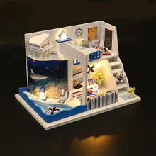 Kit de casa de muñecas en miniatura de madera para montar, casa de muñecas en miniatura, juguetes con muebles, luces LED, regalo