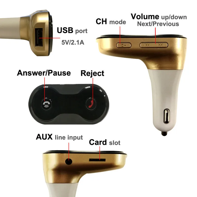 

Hands Free Wireless Bluetooth FM Transmitter + AUX Modulator Car Kit MP3 Player TF SD USB LCD Car Accessories