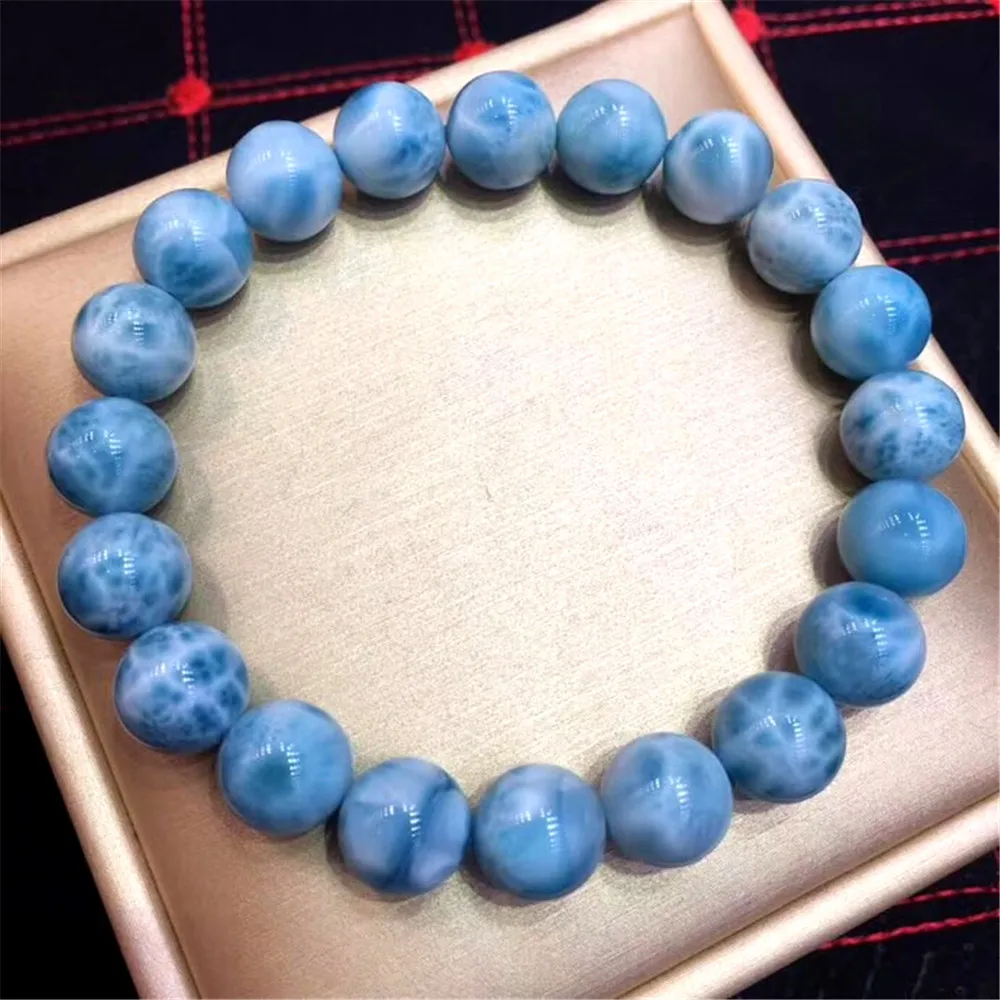 

10mm Top Natural Blue Larimar Bracelet Jewelry For Woman Man Crystal Dominica Water Pattern Gemstone Round Beads Stretch AAAAA