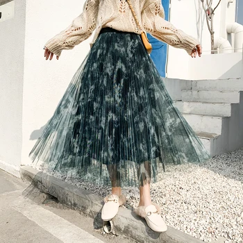 

2020 Spring Fashion Women Skirts Shining Women Pleated Skirts Long Skirt Women Fashion Clothing #528