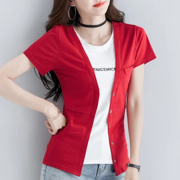 

2020 New arrival Women T-shirt Summer Slim T shirt Casual short sleeve Top Tee Female Fake two Tee Harajuku Streetwear