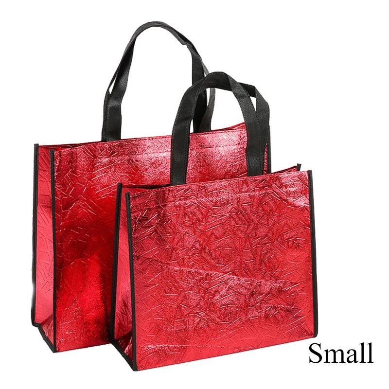small red Женская многоразовая сумка для покупок, Большая вместительная Холщовая Сумка для путешествий, сумки для хранения с лазерным блеском, женская сумка, сумка из холста для продуктов, эко-сумка - Цвет: small red