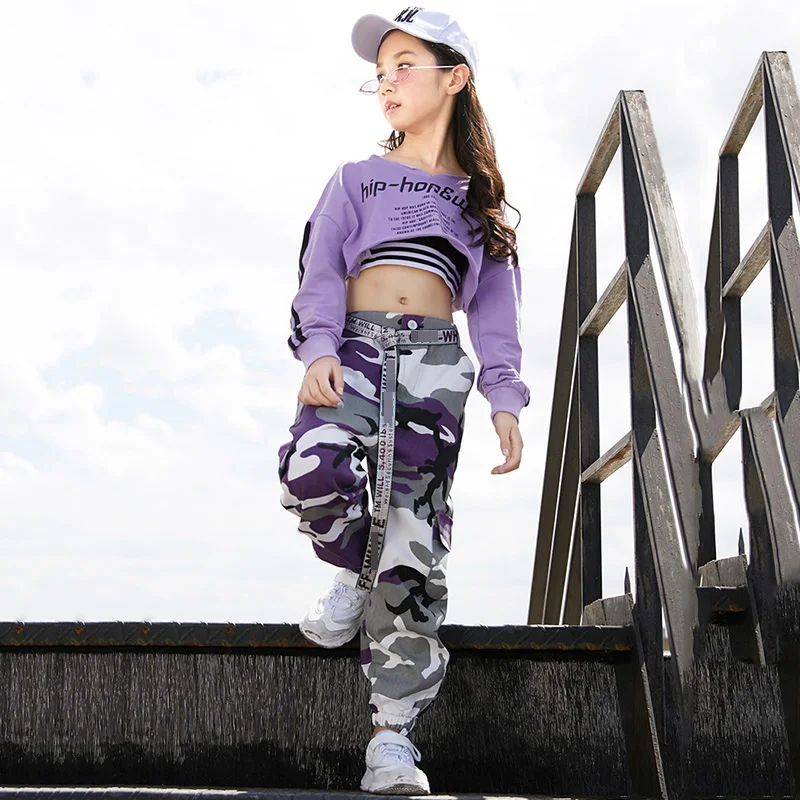 Girls Jazz Street Dance Children Hip Hop Clothes Costume Kids Leopard Pants Set Ballroom Dancewear Stage Rave Clothing DN2616