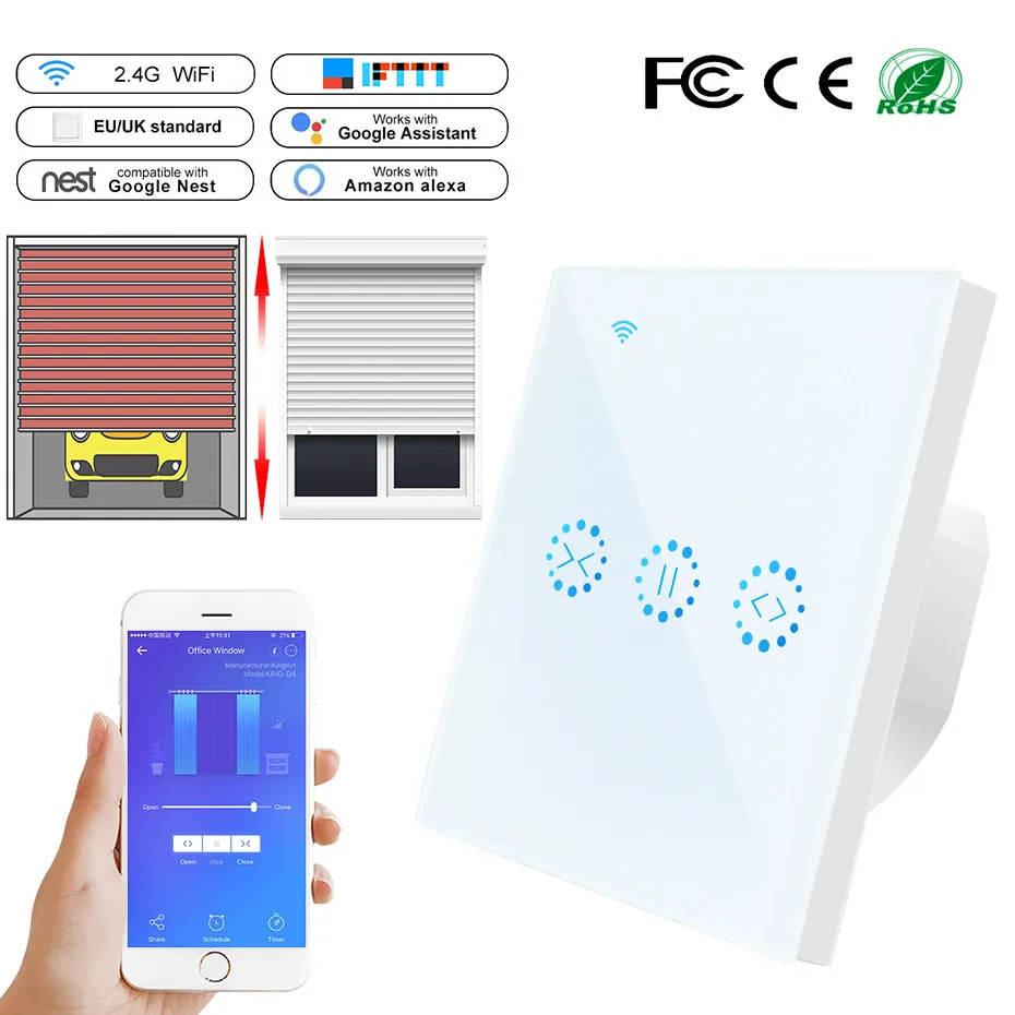 

WiFi Curtain Switch Smart Touch Switch For Electric Motorized Curtain Blind Roller Shutter App Control Works With Google Home