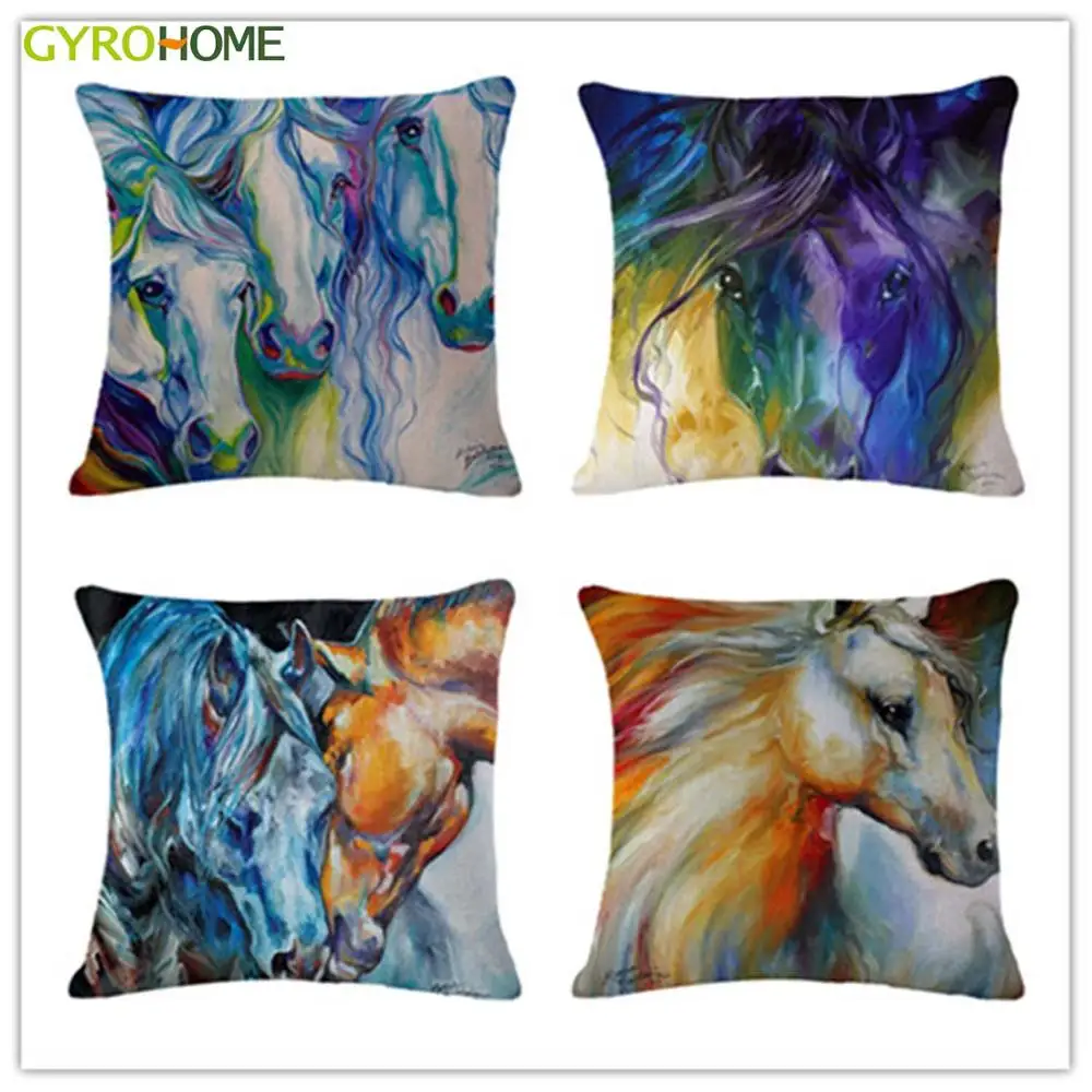 

1 Set Decorative Pillowcases 45x45cm (No core) Abstract Painting Horse Throw Pillows Nordic Home Decor Cushions