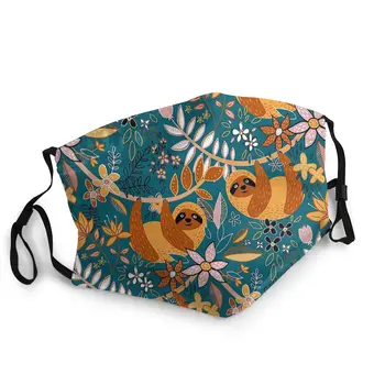

Happy Boho Sloth Floral Flowers Adult Non-Disposable Mouth Face Mask Printed Anti Haze Protection Mask Mouth Muffle