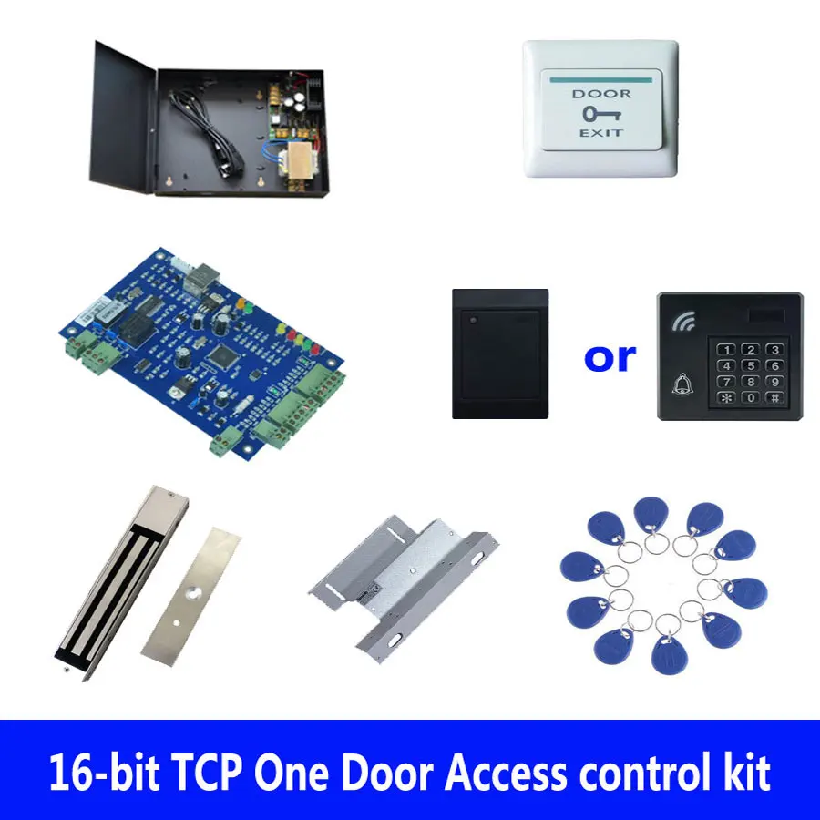 Kit Di Controllo Accessi Rfid, Controllo Accessi A Una Porta Tcp + Alimentazione + Serratura Magnetica Da 280Kg + 280 Staffa Zl + Lettore Id + Pulsant