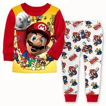 Комплект пижам для новорожденных из 2 предметов, пижамы для маленьких мальчиков и девочек с изображением супер Марио, одежда для сна, футболка и штаны, комплект одежды, От 1 до 7 лет