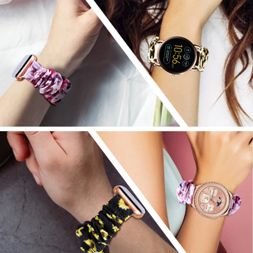 Scrunchies Elastic Watch band 20mm 22mm For samsung galaxy watch 3 41mm 45mm For huawei watch GT2 Pro bracelet For Amazfit Bip