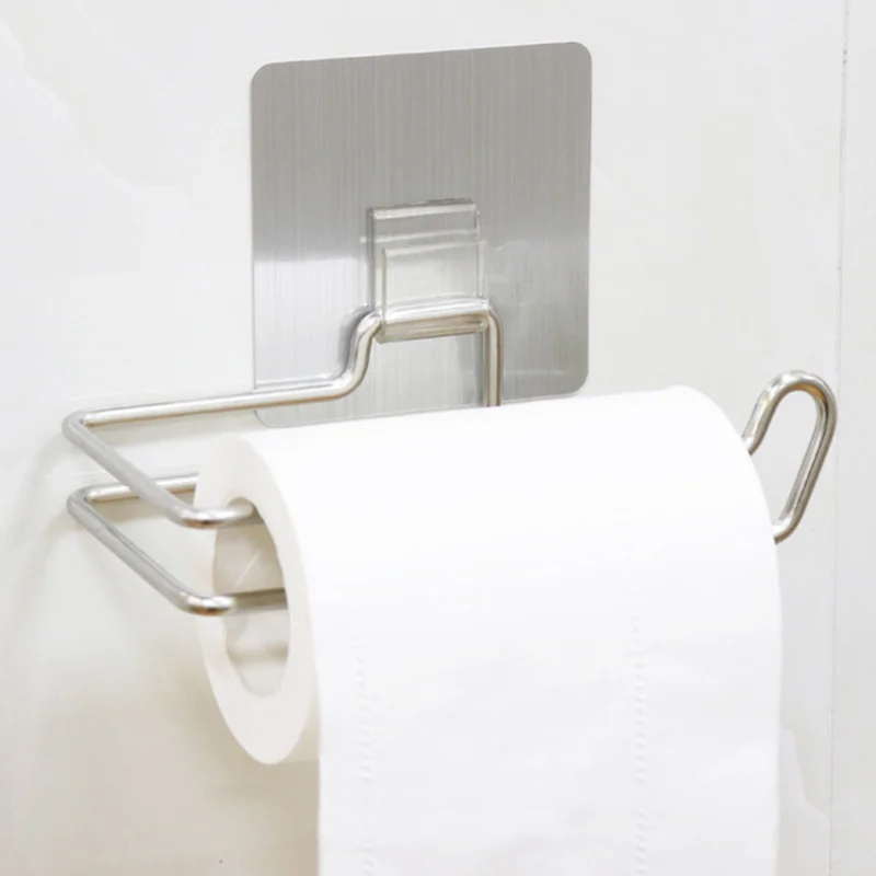 

Simple Toilet Kitchen Roll Paper Holder Stainless Steel Repeatedly Washable Stick Hooks Towel Rack Bathroom Storage Shelf Z