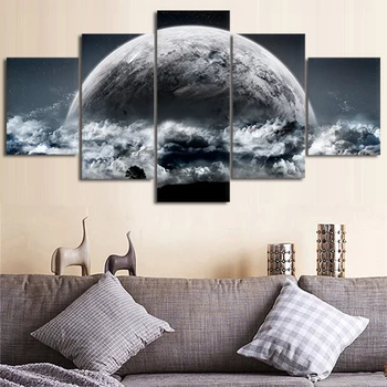 

Canvas HD Prints Pictures Framework 5 Pieces Fantasy Big Moon Paintings Home Wall Art Decor Posters