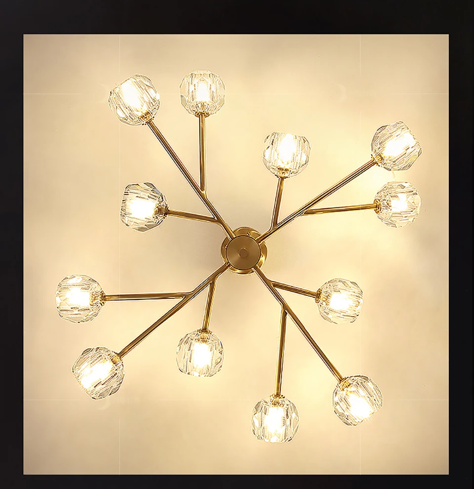Постсовременная простая американская медная хрустальная люстра освещение и роскошная лампа для столовой блеск домашнего декора молекулярные подвесные лампы