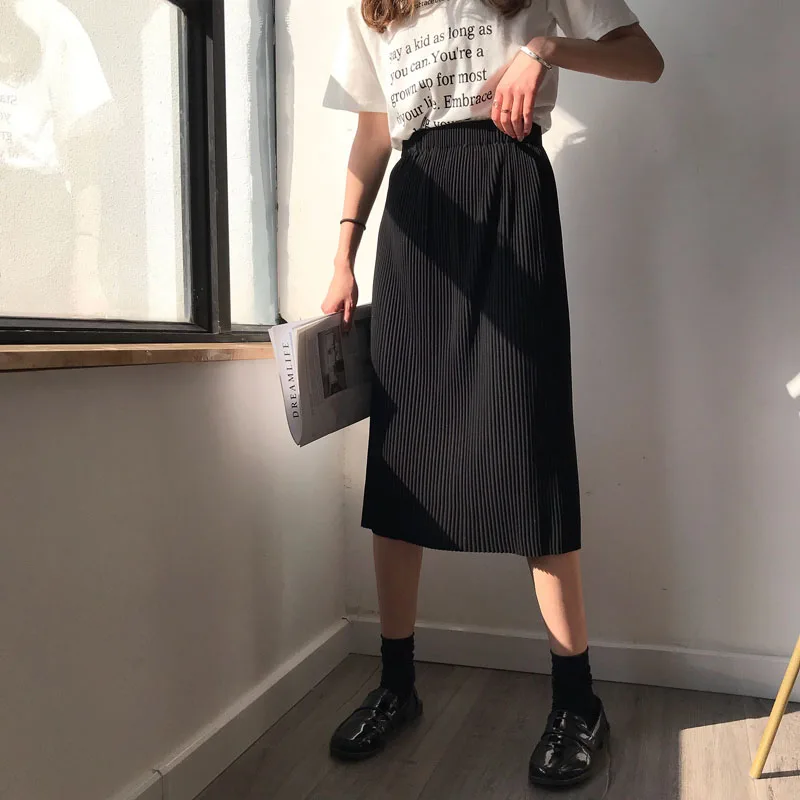 Высокая талия черные летние и осенние корейские стильные прямые повседневные женские юбки модный бренд высокого качества Женская одежда тренд