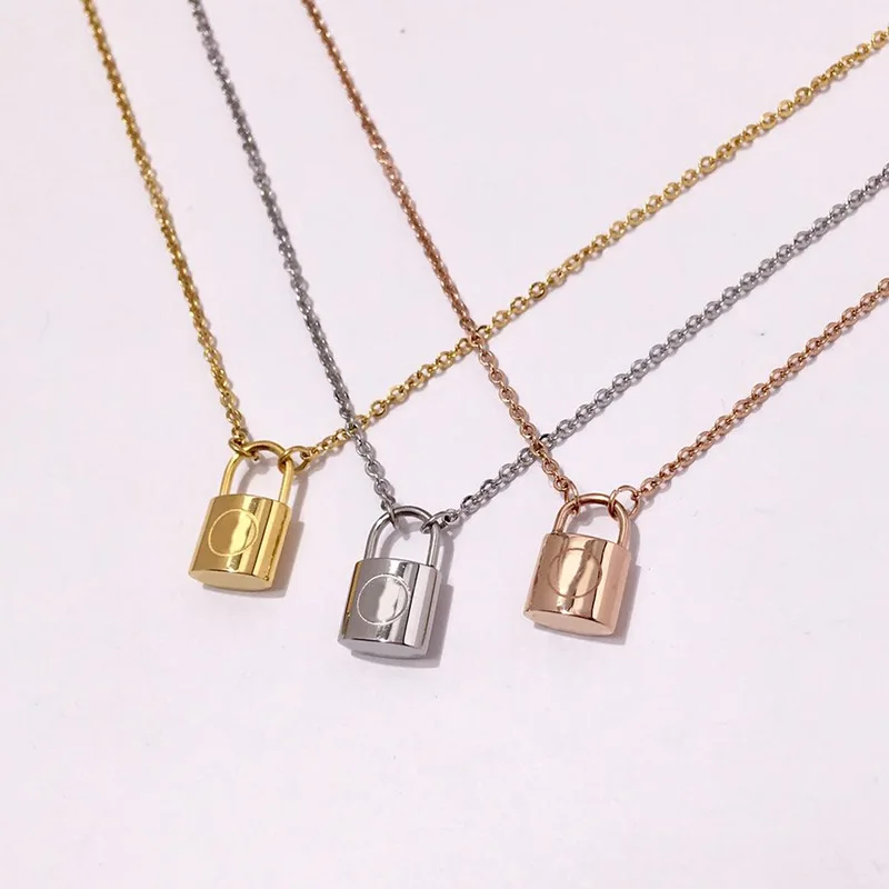 

High Quality Stainless Steel Neklace Silver Rose Gold Color Lock Pendant Necklaces For Women Wholesale