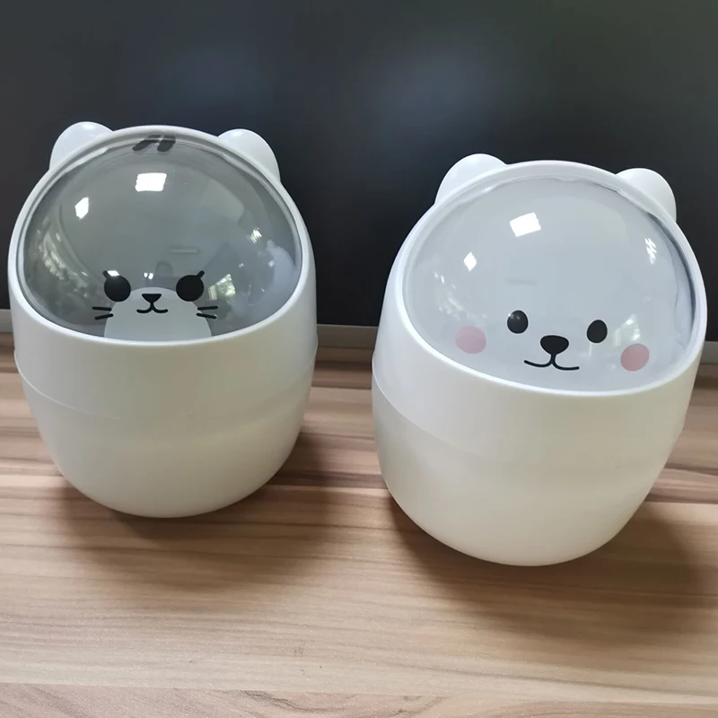 Rocking Lid Design Multifunctional Storage Bin Cute Desktop Cartoon Mini Trash Can Creative Decoration Home Daily Necessities