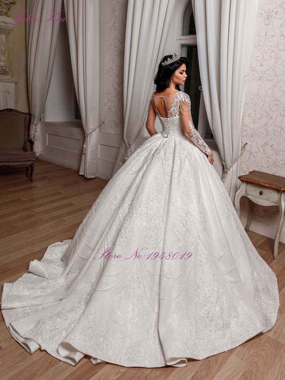 Julia Kui Robe De Mariee, роскошное свадебное платье с бисером,, иллюзия, длинный рукав, на шнуровке, свадебные платья, Vestido De Novia