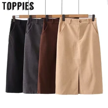 Юбки Женские спереди юбки средней длины с разрезом Высокая талия женские офисные faldas saia уличная одежда на одной пуговице