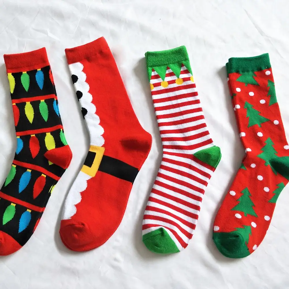 Забавные трендовые милые теплые хлопковые носки без пятки в полоску с рождественским Санта-Клаусом в стиле унисекс подарок на весну, осень и зиму