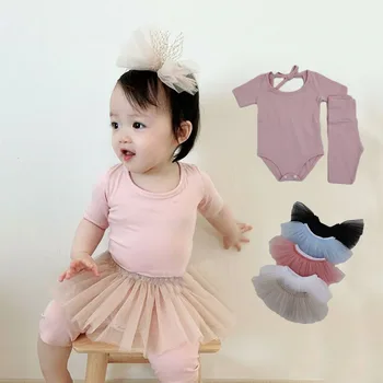 

Girls Clothes Sets Children's Clothing Suit Short Sleeve Bodysuit Shorts Girls Ballet Skirt Set 3pcs Princess Tutu Skirt Set