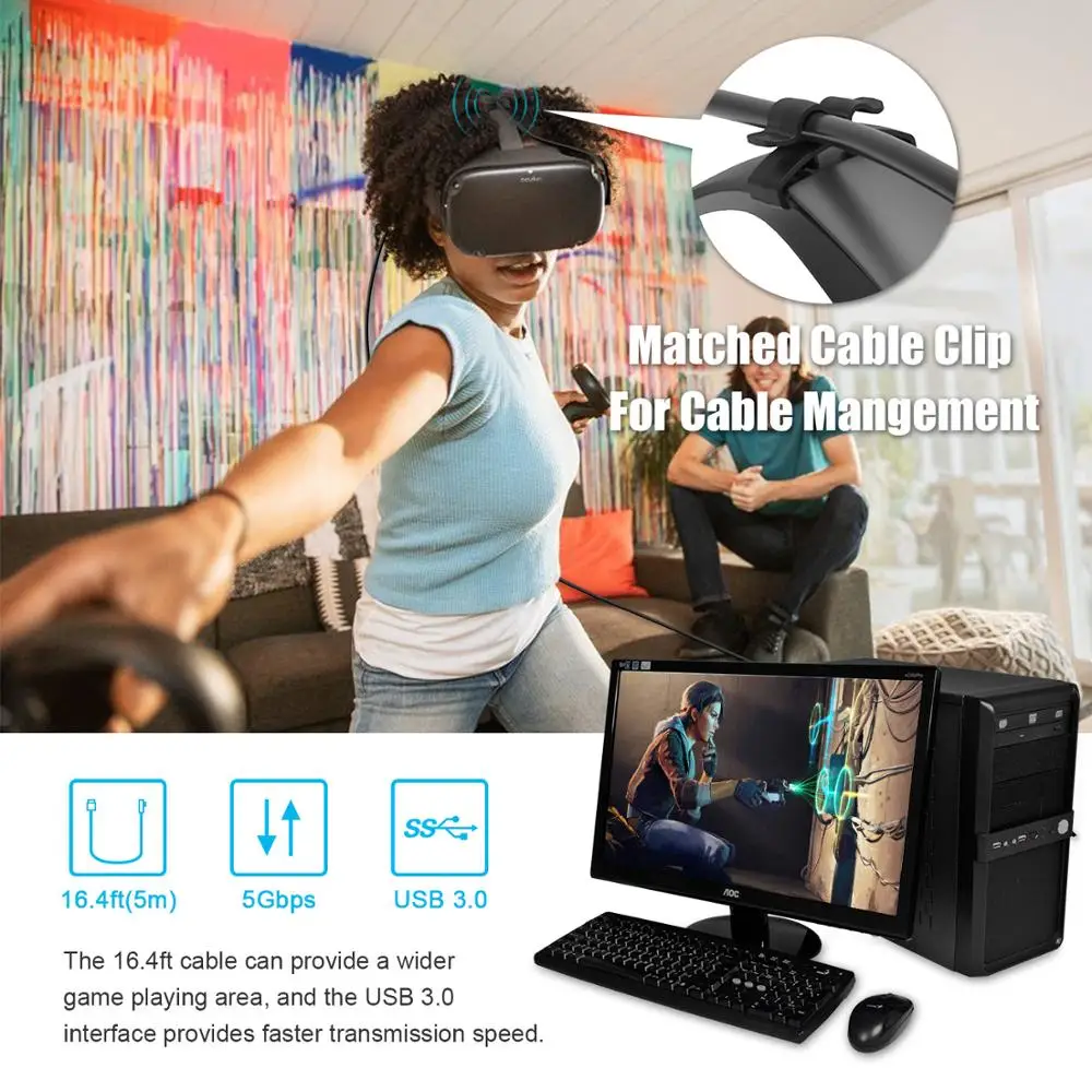 5 м линия передачи данных кабель для зарядки Oculus Quest 2 Ссылка Очки виртуальной
