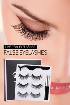 

3D Magnetic Eyeliner Liquid False Eyelashes Set Three Pairs Lashes Magnet False Lashes Natural Eyelashes Sweatproof Mink Lashes