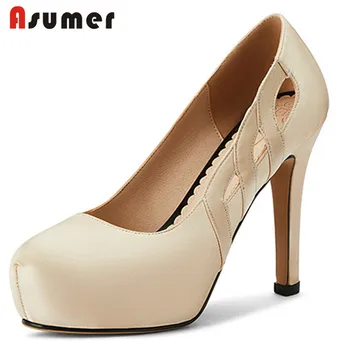 

ASUMER 2020 big size 34-46 pumps women platform shoes round toe hollow out spring summer high heel party wedding shoes woman