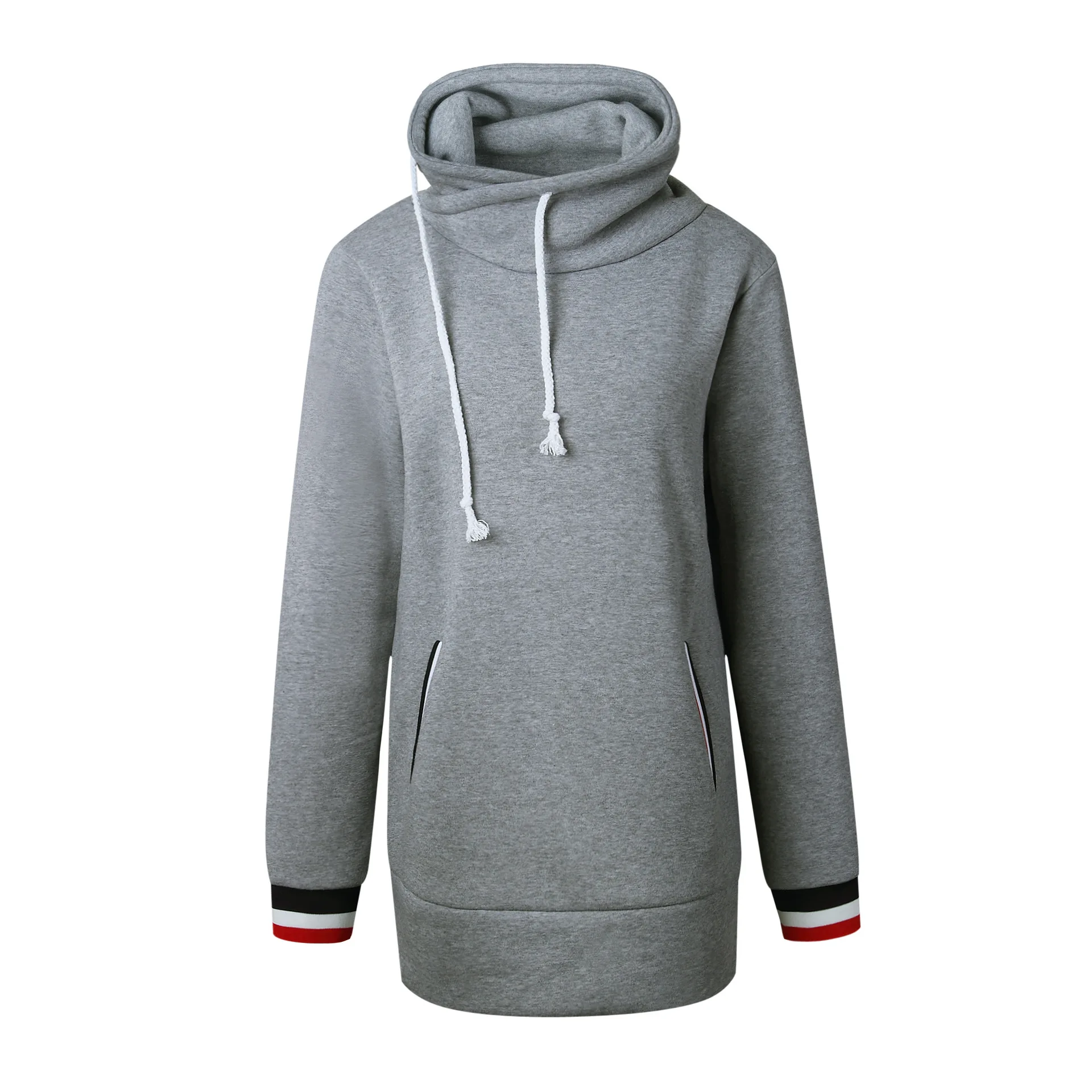  Winter Warm Turtleneck Collar Harajuku Hoodies Women Long Sleeve Drawstring Sweatshirt With Pockets