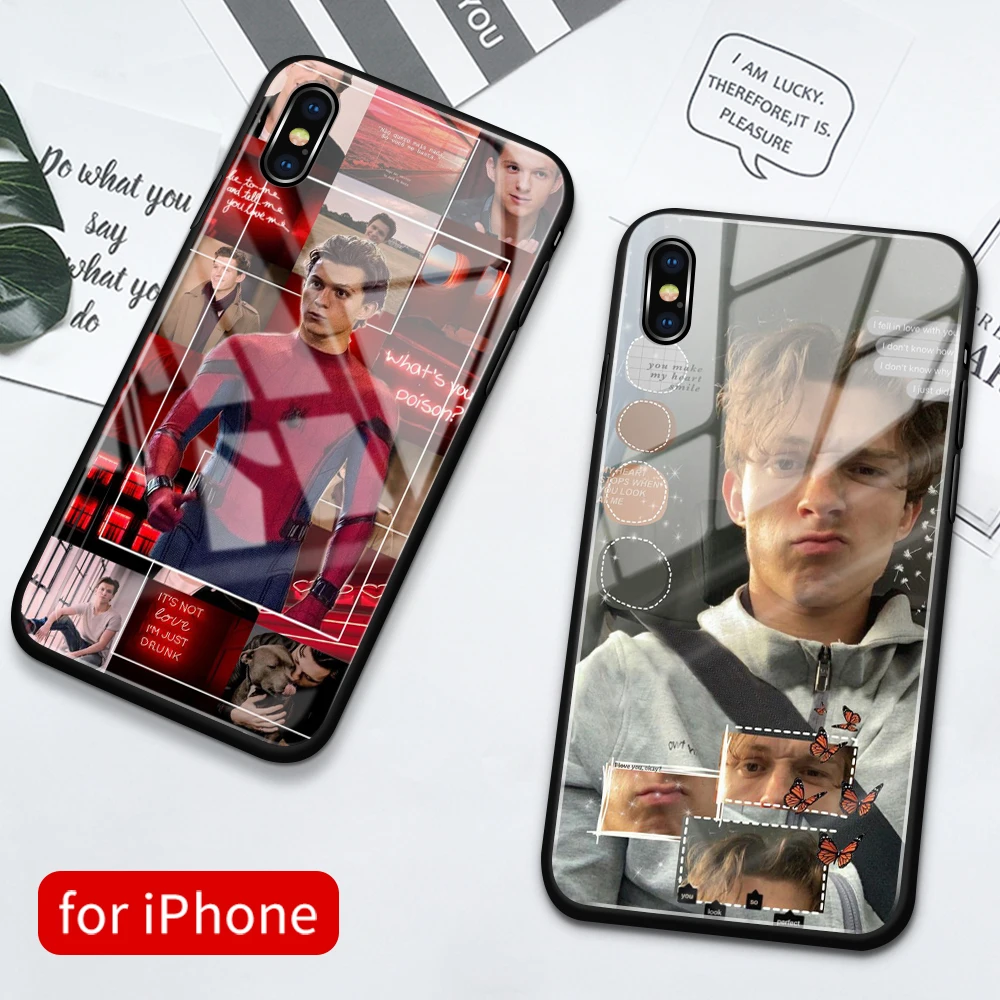 

For iPhone xs max case glass back cover Tom Holland pics case iphone 11 cover for iPhone 6 6s 7 8 Plus X XS Max XR 11 pro max