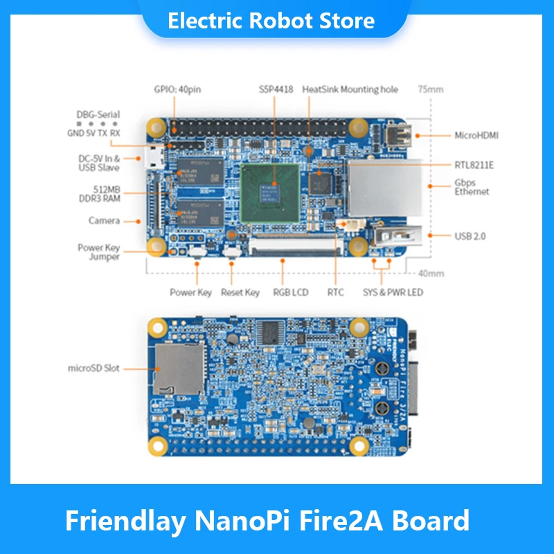 Friendlay Nanopi Fire2A ʼ  ,  Cortex-A9  ھ, S5P4418, 1.4GHz, 512MB DDR3