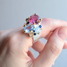 Большие фиолетовые/Lt синие циркониевые кольца посеребренные ювелирные изделия красивые блестящие кольца для женщин последние модные аксессуары