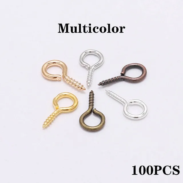 100-200pcs Small Tiny Mini Eye Pins Eyepins Hooks Eyelets Screw Threaded Gold Clasps Hooks Jewelry Findings For Making DIY Multicolor100