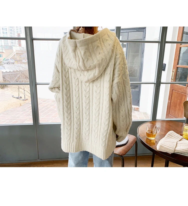 Осень, новинка, женские пуловеры, свитер, вязаный, с капюшоном, с длинным рукавом, в Корейском стиле, базовый вид, однотонные, повседневные, модные топы, T98324D