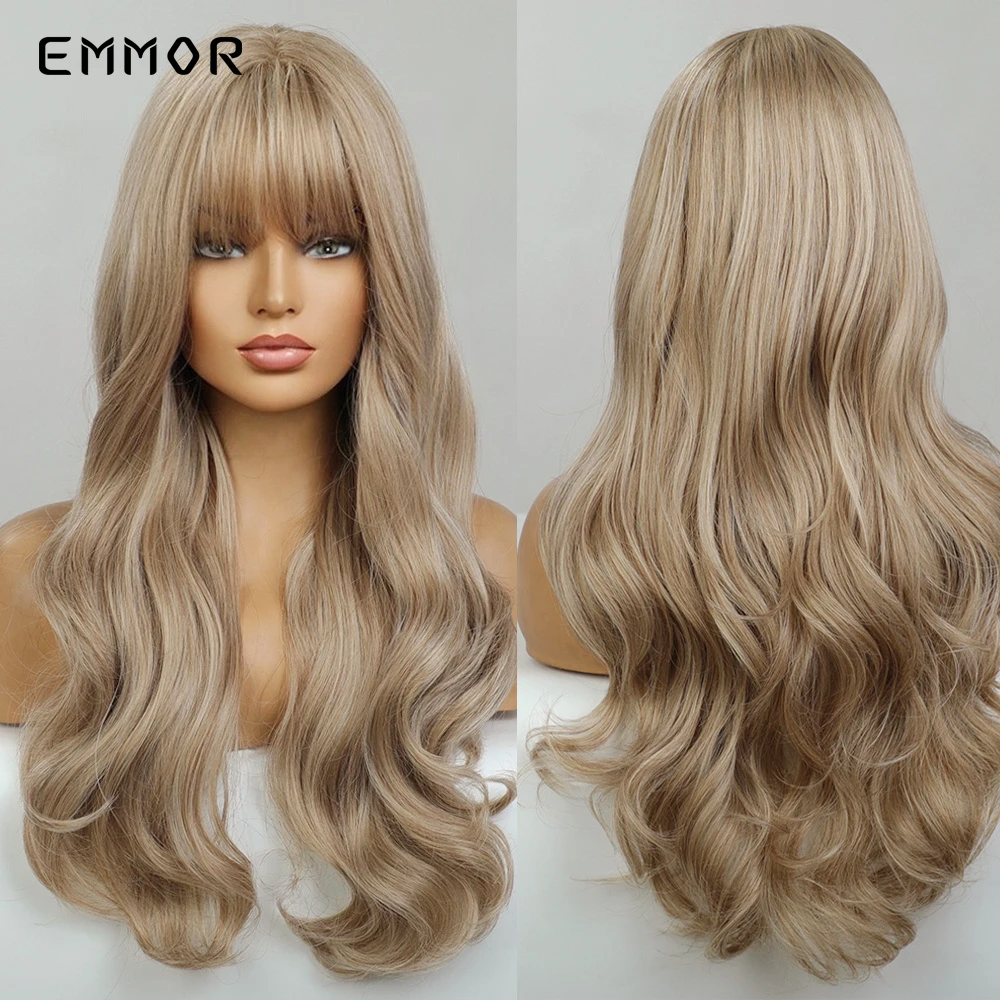 Emmor Ash Blonde Wavy Wigs For Women Hair Soft Natural Light Blond Wig