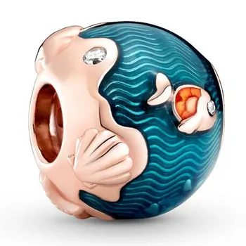 

Original Moments Rose Shimmering Ocean Waves & Fish Beads Fit 925 Sterling Silver Bead Charm Bracelet Bangle Diy Jewelry