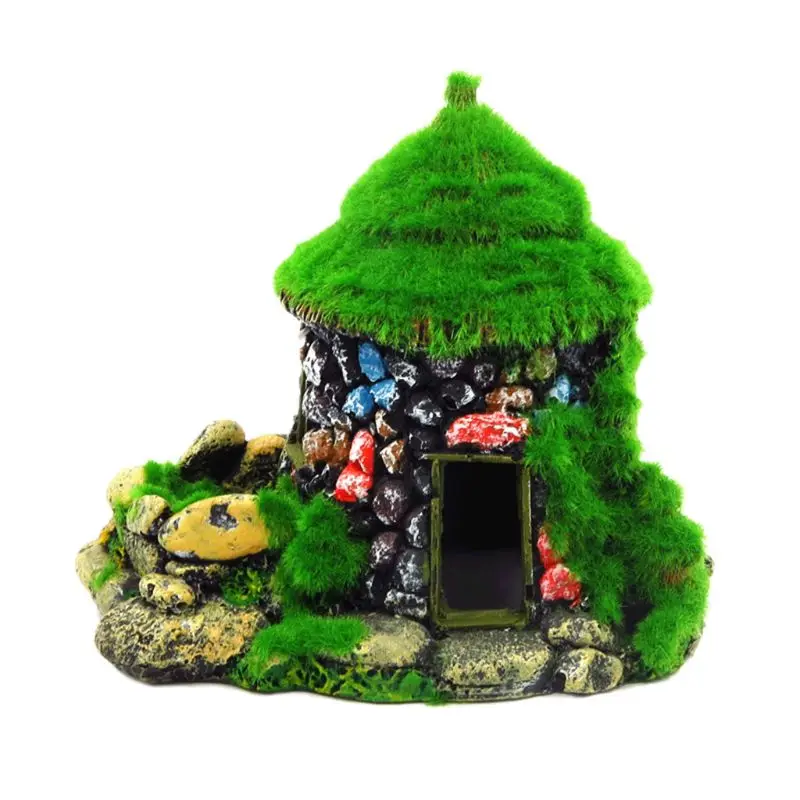 A Aquarium Decorations Shrimp Fish Hideout House Betta Cave with Moss Resin Crafts - Цвет: A