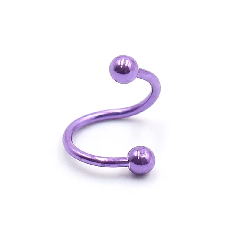 Purple Ball Пирсинг 2 шт хирургический стальной Нос кольцо Пирсинг ухо серьги спираль Tragus сексуальные ювелирные изделия для тела модные женские аксессуары - Окраска металла: Purple Ball
