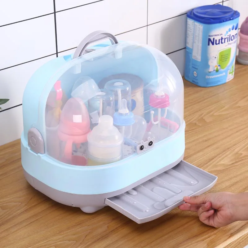 Anti Dust Baby Bottles Storage Box Drying Rack Plastic Tableware Dry Case Cleaning Dryer Drainer Storage Container