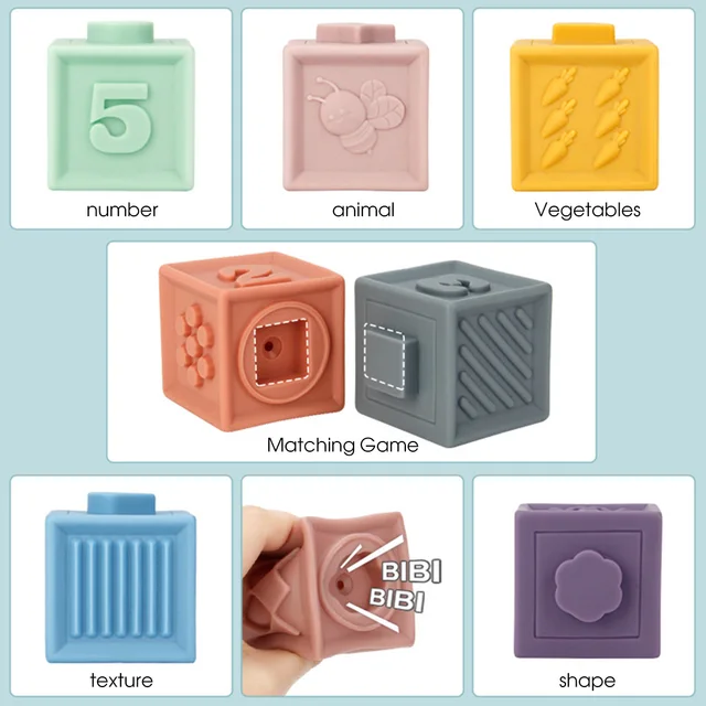 Baby Capture Toys Sensory Silicone Educational Building Blocks 3D Touch Hand Soft Balls Baby Massage Rubber Teethers Squeeze Toy 2