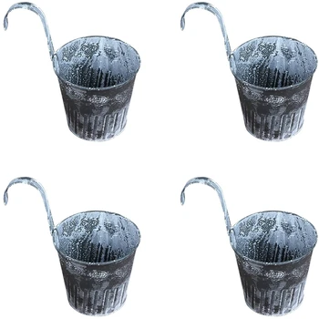 

Iron Hanging Flower Pot, 4 Metal Iron Bucket Hanging Flower Pots for Fence Fence Balcony Garden Terrace