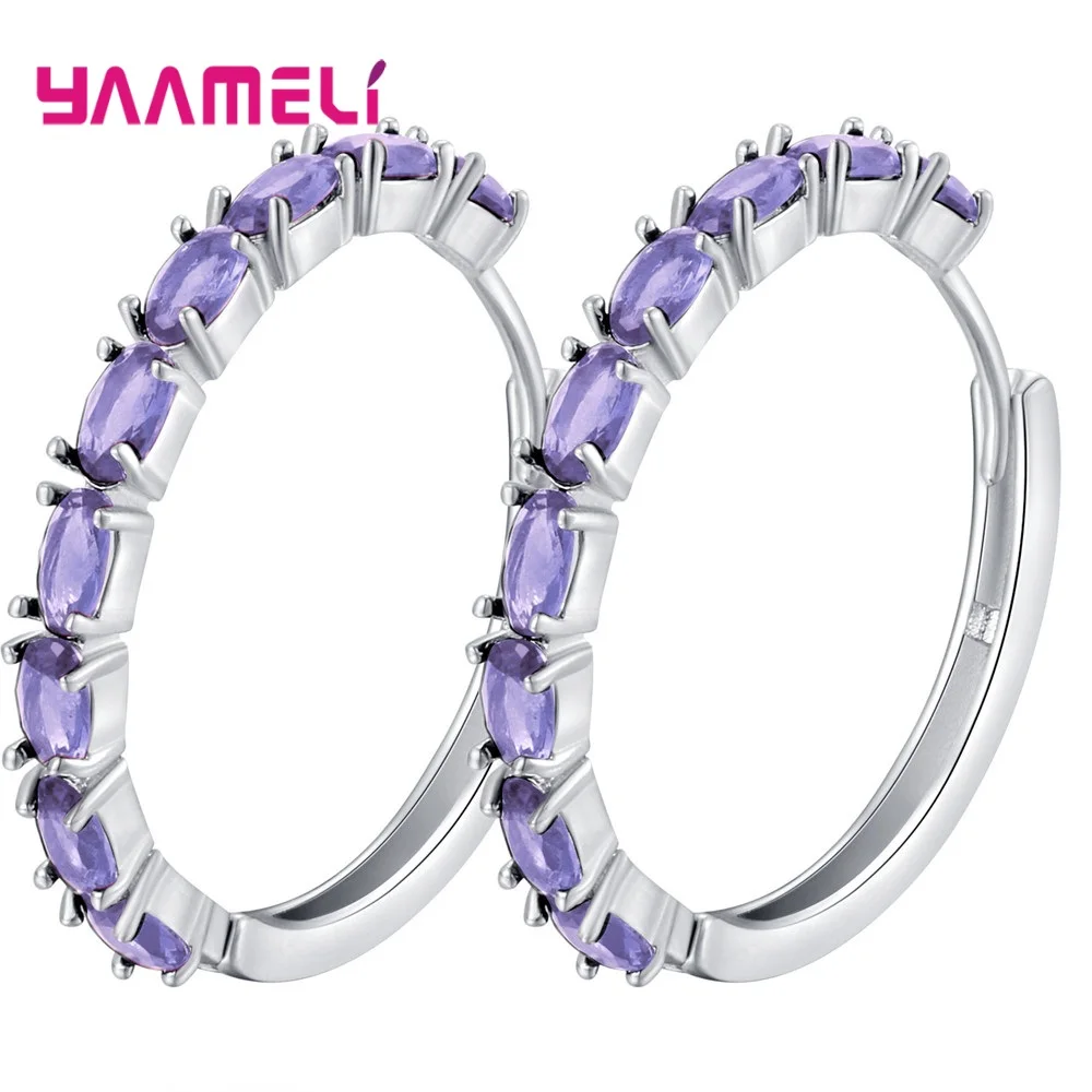 Purple Модные серьги-кольца круглой формы с AAA циркониевым кристаллом, висячие серьги для женщин, ювелирное изделие, подарок Brinco - Окраска металла: Purple
