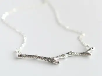

10 Nature Woodland Twig Simple Olive Bar Necklace Botanical Limb Necklace Tree Branch pendant chain Necklace jewelry Women gift