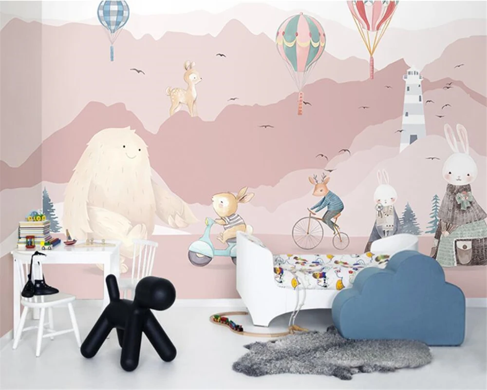 Пользовательские Кролик Воздушный шар спальня фон теплая детская комната обои