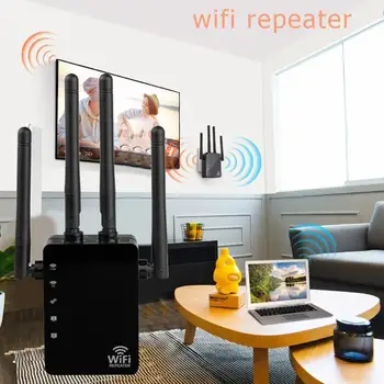 

WiFi Repeater Convenient Practical User-friendly Design 1200Mbps Signal Amplifier 4 Antenna WiFi Range Extender Newest
