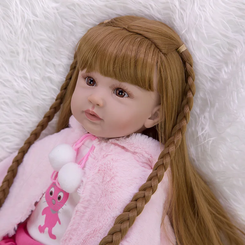 Fashion Reborn Baby Doll 60 CM Cartoon Baby Reborn Boneca Dolls Silicone Vinyl wear Cloak Doll With Long hair Realistic Toys