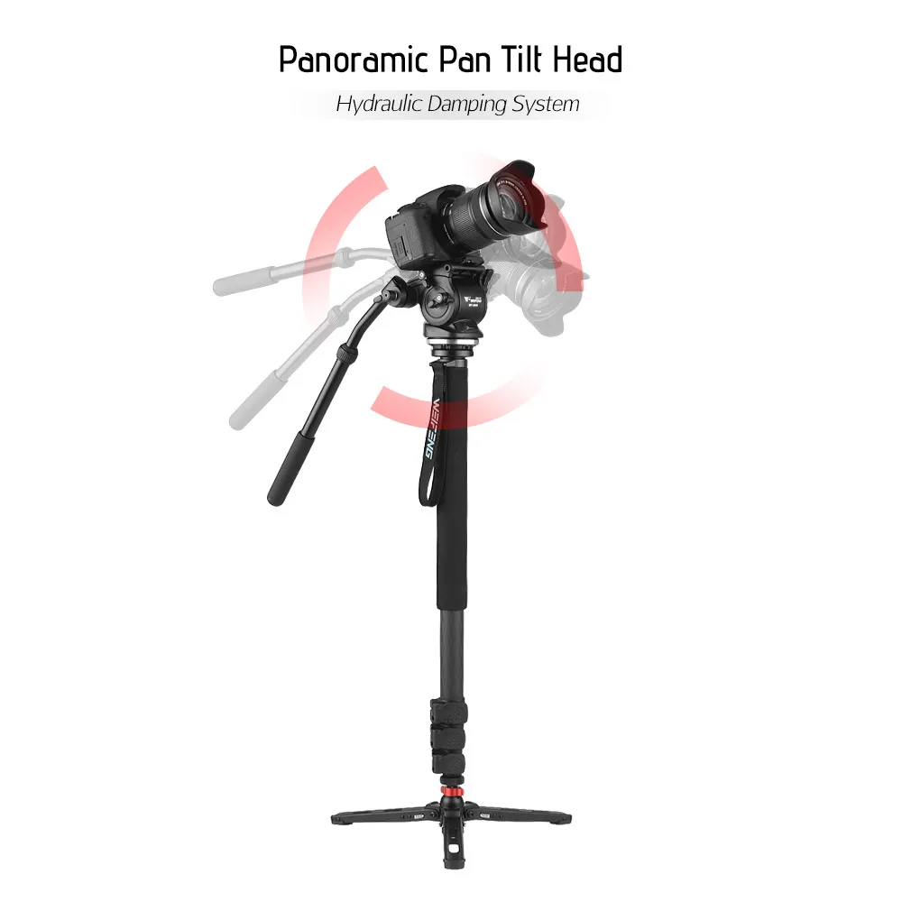 WEIFENG WF-C500S штатив монопод для камеры 7" легкий монопод из углеродного волокна w/Foot Stand гидравлический демпфирующий Pan Tilt Head