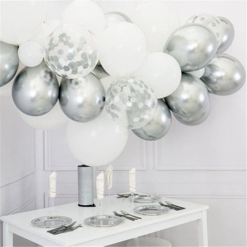 30pcs Mixed White Chrome Gold Confetti Balloons Birthday Party Decoration Kids Adult Air Ball Graduation Party Globos Balloons